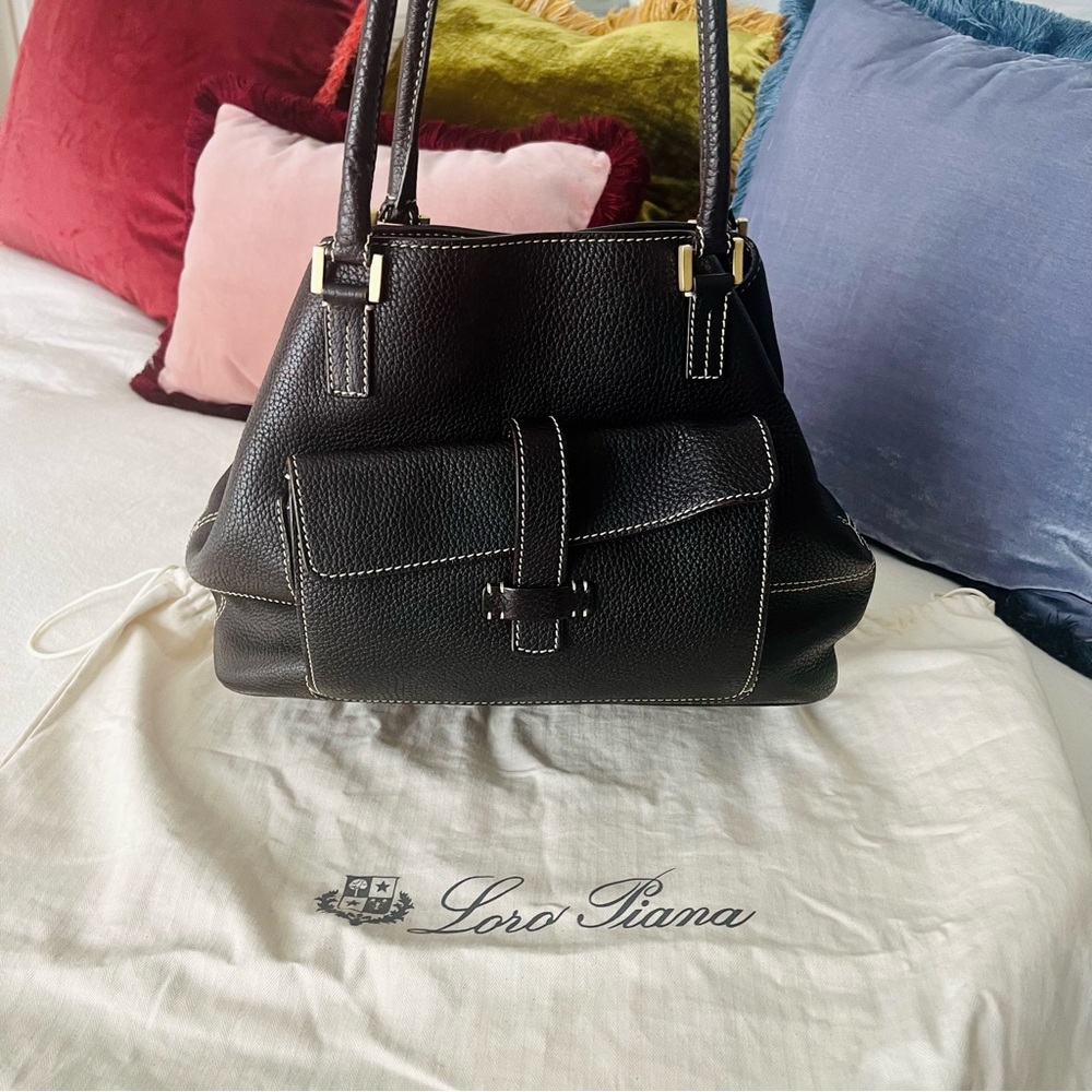 LORO PIANA Casual Brown Leather Oversized Top Handle Bag